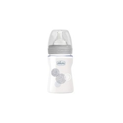 Chicco Well Being Glass Bottle With Silicone Nipple 0m+ Gray 150ml 