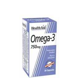 Health Aid Omega 3, 750mg, Καλή Λειτουργία της Καρδιάς, Έλεγχο Χοληστερίνης, 30 Κάψουλες