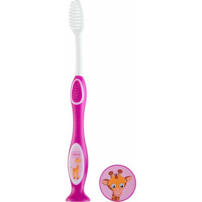 CHICCO Milk Teeth Soft Toothbrush Pink Παιδική Οδοντόβουρτσα Mε Θήκη & Βεντούζα Για 3-6 Ετών [09079-10]