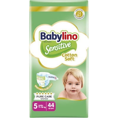 BABYLINO Sensitive Cotton Soft Πάνες Παιδικές Nο. 5 11-16kg 44 Tεμάχια