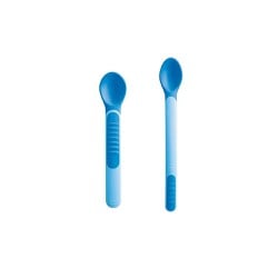 Mam Heat Spoons & Cover X2 Baby Spoons Heat Sensitive 6+ Months Blue 2 pieces