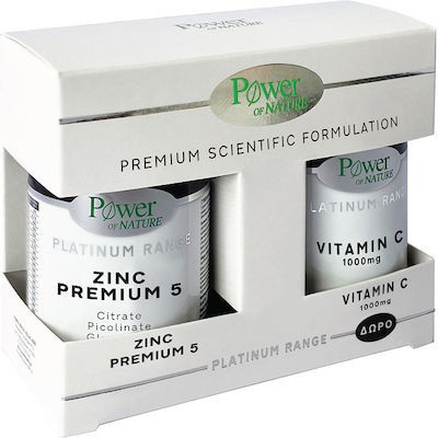 POWER OF NATURE Platinum Range Zinc Premium 5 30 Κάψουλες & ΔΩΡΟ Vitamin C 1000mg 20 Ταμπλέτες.