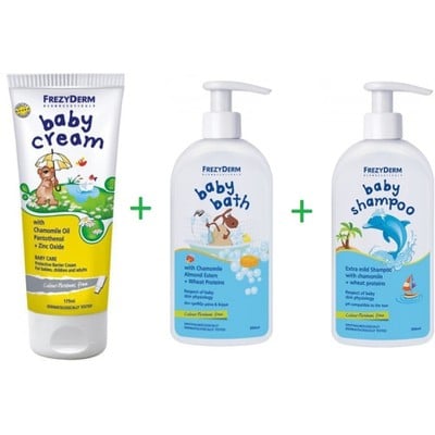 FREZYDERM Πακέτο Baby Shampoo Βρεφικό Σαμπουάν 300ml & Baby Bath Βρεφικό Αφρόλουτρο 300ml & Baby Cream Κρέμα Αλλαγής Πάνας 175ml