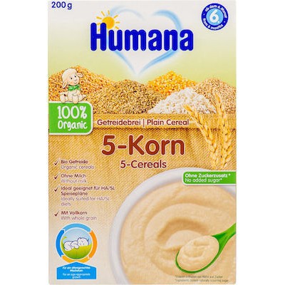 HUMANA 5 Korn Organic Βιολογική Κρέμα Με 5 Δημητριακά Χωρίς Γάλα Από 6+ Μηνών 200gr