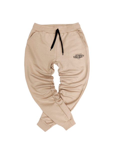 Clvse society beige wide angle logo trackpants