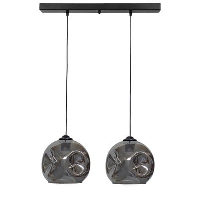 Pendant Light Bar 2xE7 Black Base Smoked Glass