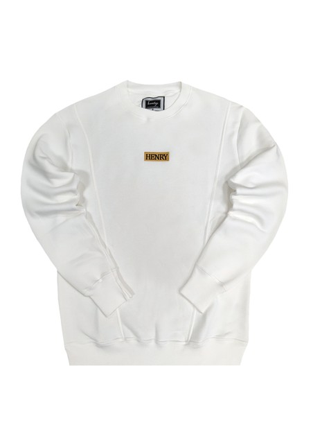 Henry clothing white sweatshirt gold patch