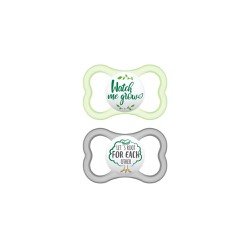 Mam Air Printed Orthodontic Silicone Pacifier For Infants 16+ Months Charcoal-Grey 2 pieces