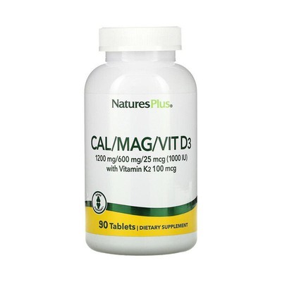 NATURE'S PLUS Cal 1200mg Mag 600mg Vitamin D 1000mg Vitamin K 100mg, Συμπλήρωμα Διατροφής Με Μαγνήσιο Ασβέστιο & Βιταμίνες 90 Ταμπλέτες