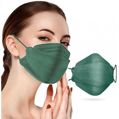 FAMEX 3D Extra Comfort Fish Style Μάσκα Υψηλής Προστασίας Ενηλίκων FFP2 Σε Πράσινο Χρώμα 50 Τεμάχια