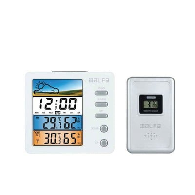 Weather Station Clock In Silver/White With Externa