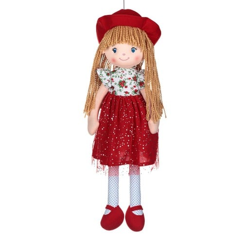 Kukull panini me fustan te kuq dhe kapele 60 cm 