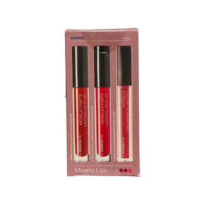 KORRES Morello Lips Set Με Lipfluid Matte Lasting No.59 Brick Red 3.4ml & No 29 Strawberry Kiss, 3.4ml & Lipgloss No 16 Blushed Pink