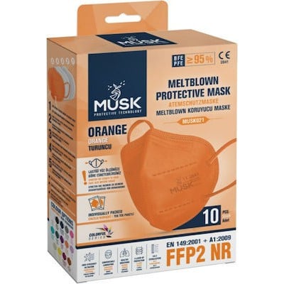 MUSK Meltblow Protective Mask FFP2 NR Προστατευτική Μάσκα Μιας Χρήσης Πορτοκαλί, 50 Τεμάχια 5x10