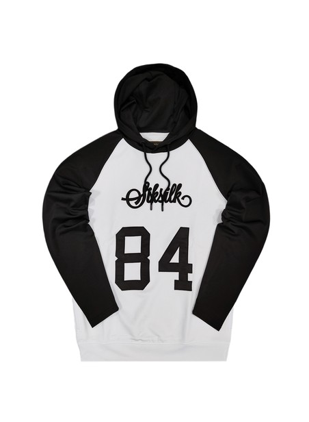 SikSilk Overhead Retro Sports Hoodie - White & Black