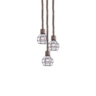 Pendant Light Grenade-3 With Black Metal And Rope