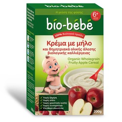 Bio-Bebe Κρέμα με Μήλο & Δημητριακά Ολικής Άλεσης Βιολογικής Καλλιέργειας Μετά τον 6ο Mήνα 200gr
