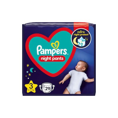 PAMPERS Night Pants Βρεφικές Πάνες Βρακάκι Νυκτός No.3 6-11Kg 29 Τεμάχια Value Pack  
