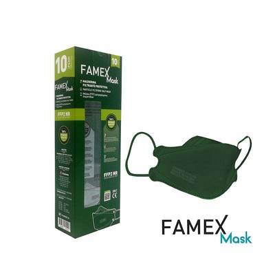 FAMEX 3D Extra Comfort Fish Style Μάσκα Υψηλής Προστασίας Ενηλίκων FFP2 Σε Πράσινο Χρώμα (10x10) 100 Τεμάχια