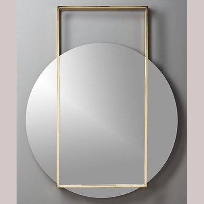 Round wall mirror with gold steel bar 70x90