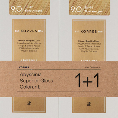 KORRES Abyssinia Superior Gloss Colorant Βαφή Μαλλιών 9.0 Ξανθό Πολύ Ανοιχτό 1+1 Δώρο