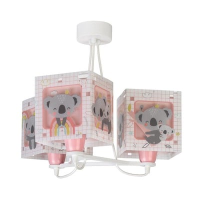 Kids Triple Pendant Ceiling Light Koala Pink 3Xe27