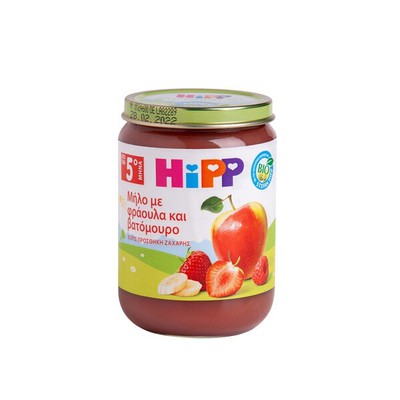 HIPP Bio Βρεφική Φρουτόκρεμα Μήλο Με Φράουλα & Βατόμουρο Από 5 Μηνών 190g