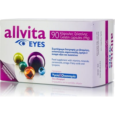 TENTAN AG Allvita Eyes Συμπλήρωμα Διατροφής Για Την Καλή Υγεία Των Ματιών Με Βιταμίνες, Ωμέγα 3, Λιπαρά Οξέα & Λυκοπένιο x90 Κάψουλες Ζελατίνης