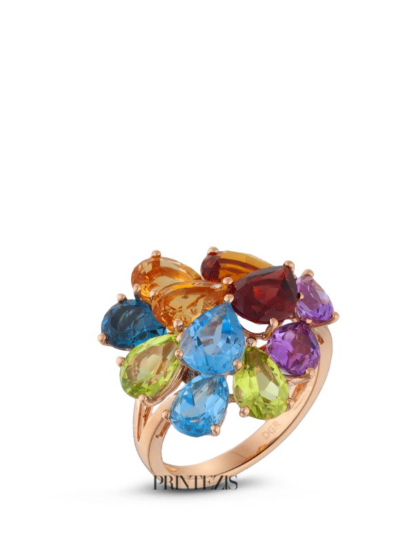 Δαχτυλίδι Ροζ Χρυσό K18 με Ημιπολύτιμες Πέτρες