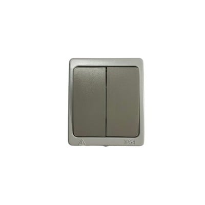 Waterproof Wall-Mounted Double Switch IP54 Grey