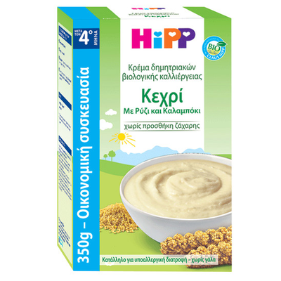 HIPP Bio Βρεφική Κρέμα Κεχρί Με Ρύζι & Καλαμπόκι Χωρίς Γάλα Από 4 Μηνών 200g
