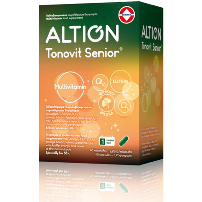 Altion - Tonovit Senior Πολυβιταμίνη με Ω-3 Λιπαρά Οξέα και Gingko Biloba για Άνω των 50Ετών, Χωρίς Ιώδιο - 40soft caps
