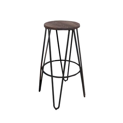 Wood Σκαμπό BAR, Μέταλλο Βαφή Antique Black, Ξύλο 