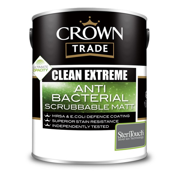 Πλαστικό χρώμα ματ Αντιβακτηριακό Crown Clean Extreme Antibacterial Scrubbable