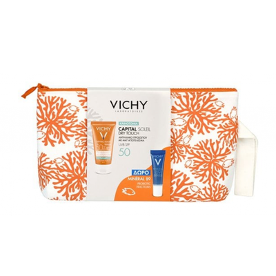 VICHY Capital Soleil Mattifying Face Fluid Dry Touch SPF50 Κρέμα Προσώπου Για Ματ Αποτέλεσμα 50ml & Δώρο Mineral 89 Probiotic Fractions 10ml & Δώρο Συλλεκτικό Νεσεσέρ