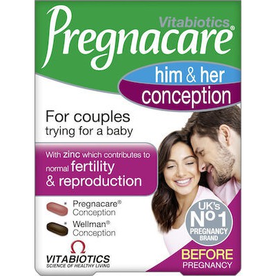 PREGNACARE His & Her Conception Dual Pack Συμπλήρωμα Διατροφής Για Την Αύξηση Της Γονιμότητας 2x30 Ταμπλέτες