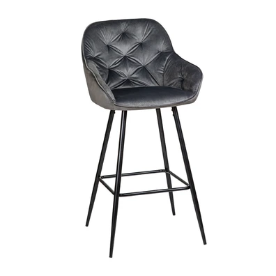 Σκαμπώ Μπαρ Varossi Velvet Dot Γκρι 53x55x107cm