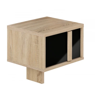 Curtys κομοδίνο 36x42x42εκ. Sonoma Oak/ Μαύρη γυαλ