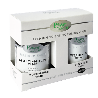 POWER HEALTH Platinum Range Multi+Multi Time Πολυβιταμινούχο Συμπλήρωμα Διατροφής 30 Δισκία + Vitamin C Συμπλήρωμα Διατροφής Για Την Ενίσχυση Του Ανοσοποιητικού 1000mg x20 Δισκία