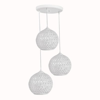 Pendant Light 3xE27 Uneven Balls Rope White Silk-0