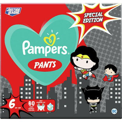 PAMPERS Βρεφικές Πάνες Βρακάκια Pants No.6 15+Kgr Justice League Pack 60 Τεμάχια 