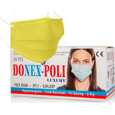 DONEX-POLI Χειρουργικές Μάσκες 3 Φύλλων Ατομικής Προστασίας Κίτρινο x50