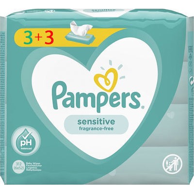 Pampers Wipes Sensitive 3+3 Δώρο 312τμχ