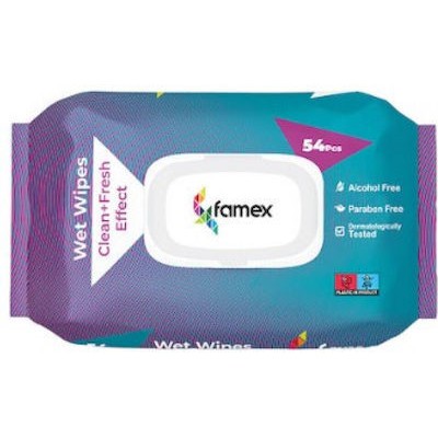 FAMEX  Clean + Fresh Effect Μωρομάντηλα Χωρίς Οινόπνευμα & Parabens 54 Τεμάχια
