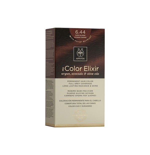 Apivita My Color Elixir Βαφή Μαλλιών με Έλαιο Ελιάς, Argan και Αβοκάντο - Απόχρωση Νο 6.44, Ξανθό Σκούρο Έντονο Χάλκινο 50ml.
