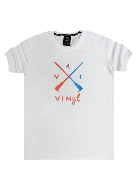Vinyl art clothing white crossed colours logo t-shirt