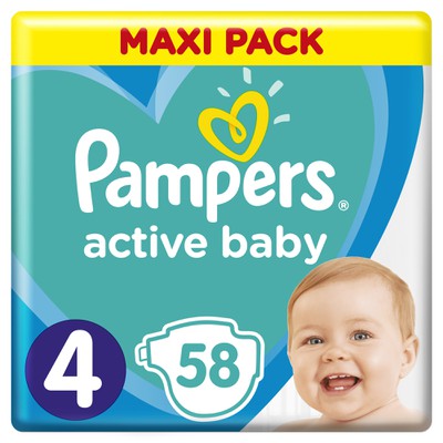 Pampers - Active Baby Πάνες Μέγεθος 4 (9-14 kg), 58 Πάνες
