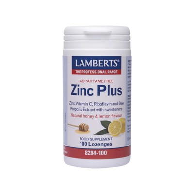 LAMBERTS Zinc Plus Καραμέλες Ψευδάργυρο & Βιταμίνη C Για Ενίσχυση Του Ανοσοποιητικού Συστήματος Κατάλληλες Για Ενήλικες & Παιδιά Με Γεύση Μέλι & Λεμόνι x100 καραμέλες