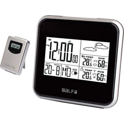 Weather Station Clock Black With External Temperat