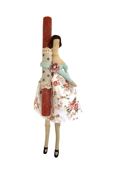 Πασχαλινή λαμπάδα με κούκλα Tilda υφασμάτινη floral